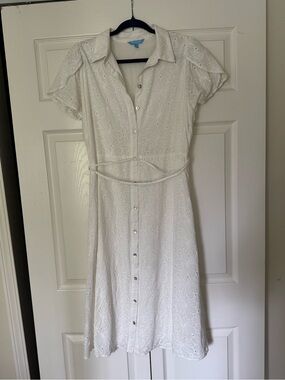 Draper James White Eyelet Button-Front Midi Dress